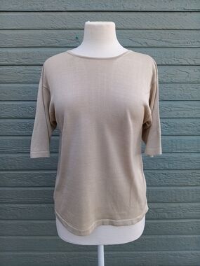 Patrick Colletion Silk Knit Short-Sleeve Top in Beige